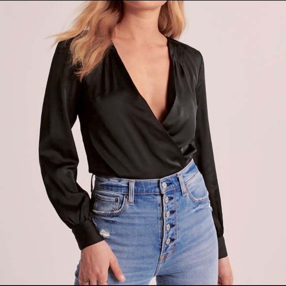 Abercrombie & Fitch Tops - NWT Abercrombie Long Sleeve Satin Bodysuit (black)